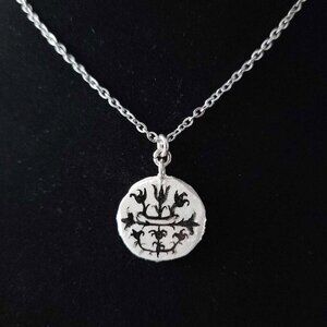 Vintage gothic abstract floral witch necklace with a small silver chain